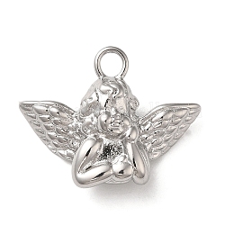 304 Stainless Steel Pendants, Angel Charm, Stainless Steel Color, 19.5x25.5x8.5mm, Hole: 2.6mm