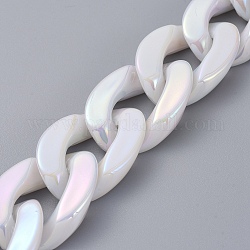 Chaînes de gourmette en perles d'imitation acryliques faites à la main, chaînes torsadées, blanc, Liens: 29x20.5x6.5 mm, environ 39.37 pouce (1 m)/fil