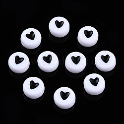 Perles acryliques opaques, avec l'émail, plat et circulaire avec coeur, noir, 7x3.5mm, Trou: 1.2mm, environ 3600~3700 pcs/500 g