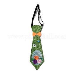 Cravatta in feltro con glitter a tema pasquale, cravatte per bambini da festa, per ragazzo, con fascia elastica, verde, diametro interno: 89~157mm