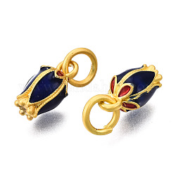 Lega di fascini dello smalto, con anelli di salto, colore oro opaco,  cadmio& piombo libero, fiore, blu notte, 12x6x6mm, anello di salto: 6x1 mm, 4mm diametro interno 
