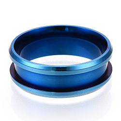 201 Fingerringeinstellungen mit Rillen aus Edelstahl, Ringkernrohling, für die Herstellung von Inlay-Ringschmuck, Blau, Größe 9, Innendurchmesser: 19 mm