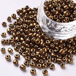 6/0 Perlas de semillas de vidrio, colores metálicos, redondo, agujero redondo, coco marrón, 6/0, 4mm, agujero: 1 mm, aproximamente 500 unidades / 50 g, 50 g / bolsa, 18 bolsas/2 libras