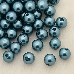 Perline acrilico perla imitato, tinto, tondo, blu cadetto, 6x5.5mm, Foro: 1.5~2 mm, circa 4500pcs/libbra