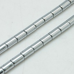 Chapelets de perles en hématite synthétique sans magnétiques, colonne, Plaqué Argent, 6x4mm, Trou: 1mm