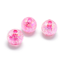 Perles acryliques craquelées, couleur ab, couleur à l'intérieur , ronde, rose foncé, 18mm, Trou: 4mm, environ 150 pcs/500 g