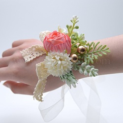 Bouquet da polso fiore della vita in tessuto, fiore a mano per sposa o damigella d'onore, matrimonio, decorazioni per feste, rosa caldo, 100x70mm