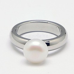 316l chirurgische Fingerringe aus Edelstahl, mit Süßwasser Perlen, weiß, 19 mm