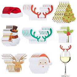 Sunnyclue 8 sacs 8 décorations de verre à vin de Noël de style cartes de gobelet en papier, décoration de table de marqueurs de gobelet de noël, pour les fournitures de fête de Noël, Motif à thème de Noël, 58~74x40~60.5x0.3mm, 1 sac/style