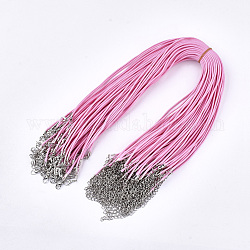 Waxed Cord Necklace Making, with Zinc Alloy Lobster Clasps, Platinum, Hot Pink, 17.8 inch~18 inch(45.5~46cm), 2mm