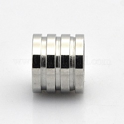 Big Hole Smooth Surface 304 Stainless Steel Beads Fit Rubber O Rings, Column, Stainless Steel Color, 10x11mm, Hole: 8.5mm