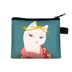 Lindo gato carteras con cremallera de poliéster, monederos rectangulares, monedero para mujeres y niñas, cian oscuro, 11x13.5 cm