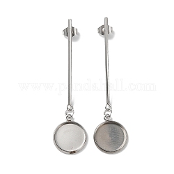 Accessoires de puces d'oreilles en 304 acier inoxydable, supports pour boucles d'oreilles, plat rond, couleur inoxydable, 56x14mm, pin: 0.8 mm, Plateau: 12 mm