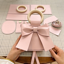 DIY-Bowknot-PU-Kunstleder-Crossbody-Damentaschen-Sets, Strick- und Häkeltaschen-Set für Anfänger, rosa, 14x14x7 cm