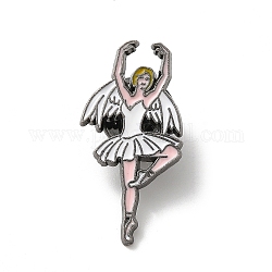 Dancing Girl Enamel Pins, Gunmetal Alloy Badge for Women, White, 30x15x1.3mm