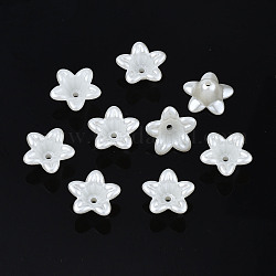 Tapas de abalorios de flores de perlas de imitación de plástico abs, 5-pétalo, blanco cremoso, 12.5x13x6mm, agujero: 1.5 mm