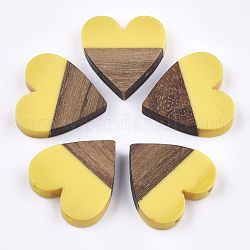 Maglie multifilo in resina e legno di noce, cuore, oro, 24.5~25x24x5~6mm, Foro: 2 mm