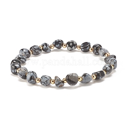 Bracelet extensible perlé rond en obsidienne flocon de neige naturelle, bijoux en pierres précieuses pour femmes, diamètre intérieur: 2 pouce (5.1 cm)