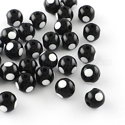 Patrón de punto opaco cuentas acrílicas, redondo, negro, 11~12x11mm, agujero: 3 mm, aproximamente 550 unidades / 500 g