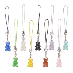 Opaque Resin Bear Mobile Straps, Polyester Cord Mobile Accessories Decoration, Mixed Color, 89mm, 9pcs/set