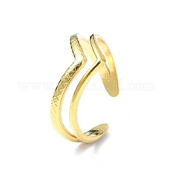 Placcatura ionica (ip) 304 anello polsino aperto a cuore in acciaio inossidabile, anello a doppia linea, vero placcato oro 18k, misura degli stati uniti 8 1/2 (18.5mm)