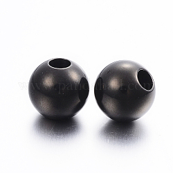 304 perline europei in acciaio inox, perline con foro grande, tondo, elettroforesi nera, 12x11mm, foro: 5mm.