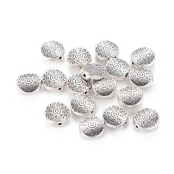 Tibetischer stil legierung perlen, Bleifrei und cadmium frei, flach rund mit Stern, Antik Silber Farbe, ca. 10 mm Durchmesser, 4 mm dick, Bohrung: 1.5 mm