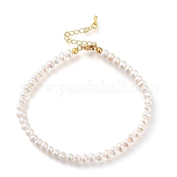 Bracelets de cheville, avec des perles de nacre naturelle, chaînes gourmettes en laiton et 304 fermoir à pince en acier inoxydable, couleur de coquillage, or, 9-1/2 pouce (24 cm)