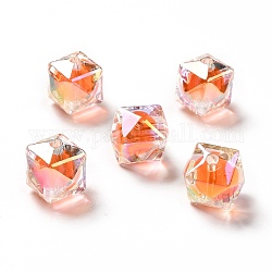 Perles acryliques irisées arc-en-ciel à placage uv bicolore, polygone, orange, 15.5x16x16mm, Trou: 2.7~2.8mm