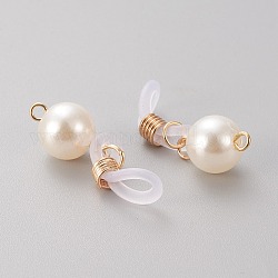 Silicone EyeGlass Holders, with Brass Findings & ABS Plastic Imitation Pearl Beads, Light Gold, 33mm