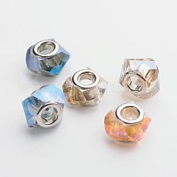 Facettiert galvani Glas european großes Loch Perlen, mit silberfarbenen Messing Kerne, Rondell, Mischfarbe, 15x9 mm, Bohrung: 4.5 mm