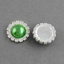 Garment Accessories Half Round ABS Plastic Imitation Pearl Cabochons, with Grade A Rhinestone and Brass Cabochon Settings, MediumSea Green, 24.5x8mm