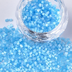 Perles de bugle en verre, trou rond, imitation d'oeil de chat, bleu profond du ciel, 2~2.5x1.5~2mm, Trou: 0.8mm, environ 30000 pcs / sachet 