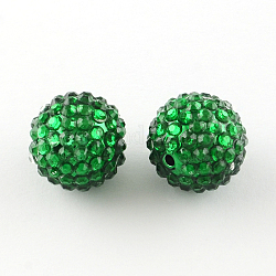 Perles graduées en résine transparente avec strass, avec des perles rondes acrylique uv de placage à l'intérieur, verte, 20mm, Trou: 2~2.5mm