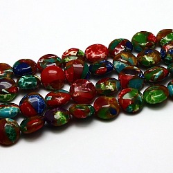 Synthetic Imperial Jasper Bead Strands, Dyed, Flat Round, Colorful, 10x5mm, Hole: 1mm, about 40pcs/strand, 15.7inch
