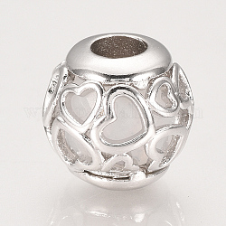 Perles en laiton, avec la glace, Perles avec un grand trou   , rondelle avec le coeur, fumée blanche, 12x11.5mm, Trou: 4mm
