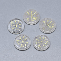 Cabochons en cristal de quartz synthétique, plat rond avec motif païen nordique, 25x5.5mm