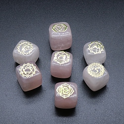 Natürliches Rosenquarz-7-Chakra-Heilstein-Set, Würfelförmig mit eingravierten Symbolen, für Reiki-Meditation, Wicca-Kraftausgleich, 16~18 mm, 7 Stück / Set