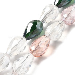 Chapelets de perles en verre électroplaqué, de couleur plaquée ab , larme à facettes, couleur mixte, 15x10mm, Trou: 1mm, 50 pcs / chapelet, 27.1 pouce