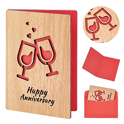 CRASPIRE Rectangle with Pattern Wooden Greeting Cards, with Red Paper InsidePage, with Rectangle Blank Paper Envelopes, Goblet Pattern, Wooden Greeting Card: 1pc, Envelopes: 1pc