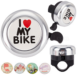 Amo i campanelli per biciclette in lega per bici, con reperti in plastica e adesivo in resina, accessori per biciclette, tondo, argento, 54x69x53mm