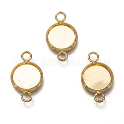304 Stainless Steel Cabochon Connector Settings, Plain Edge Bezel Cups, Flat Round, Real 18K Gold Plated, Tray: 10mm, 20x12x2mm, Hole: 2.5mm