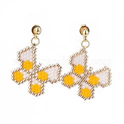 Orecchini pendenti a farfalla con perline intrecciate con semi di vetro, 304 gioiello in acciaio inossidabile per donna, oro, 28mm, ago :0.7mm