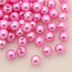 Imitation Pearl Acrylic Beads, Dyed, Round, Hot Pink, 6x5.5mm, Hole: 1.5~2mm, about 4500pcs/pound