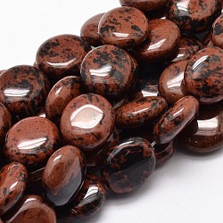 Flache runde natürliche Mahagoni Obsidian Perle Stränge, gefärbt, 16x14x7 mm, Bohrung: 1 mm, ca. 25 Stk. / Strang, 15.74 Zoll