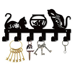 Appendiabiti da parete in ferro, Portaoggetti decorativo a 6 gancio, per supporto per appendere la sciarpa chiave dei vestiti della borsa, forma di gatto, 130x270mm, Foro: 5 mm