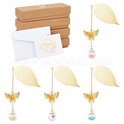 Nbeads Lesezeichen mit Glaskugel und 3D-Schmetterlingsanhänger aus Messing, mit Papiergrußkarte & Umschlägen, Kartons, golden