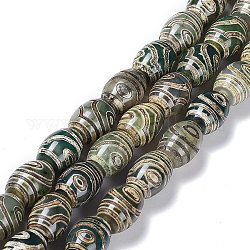 Chapelets de perles de style tibétain, Perles d'agate naturelles, teints et chauffée, ovale, 2 œil, 13~14x9.5~10mm, Trou: 1.2mm, Environ 25 pcs/chapelet, 13.39'' (34 cm)