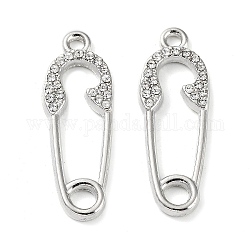 Alloy with Rhinestone Pendants, Cadmium Free & Lead Free, Paper Clip Charms, Platinum, 27x9.5x2mm, Hole: 1.8mm
