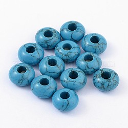 Synthetischen Türkis europäischen Perlen, ohne Kern, Großloch perlen, Rondell, Verdeck blau, 14x8 mm, Bohrung: 5 mm